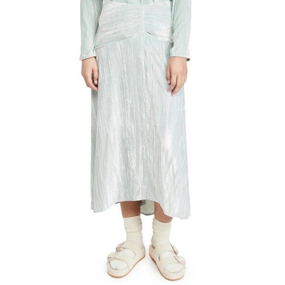 Vince Ruched Velvet Paneled Skirt in Pale‎ Sea Grass Size 8 - Picture 1 of 9